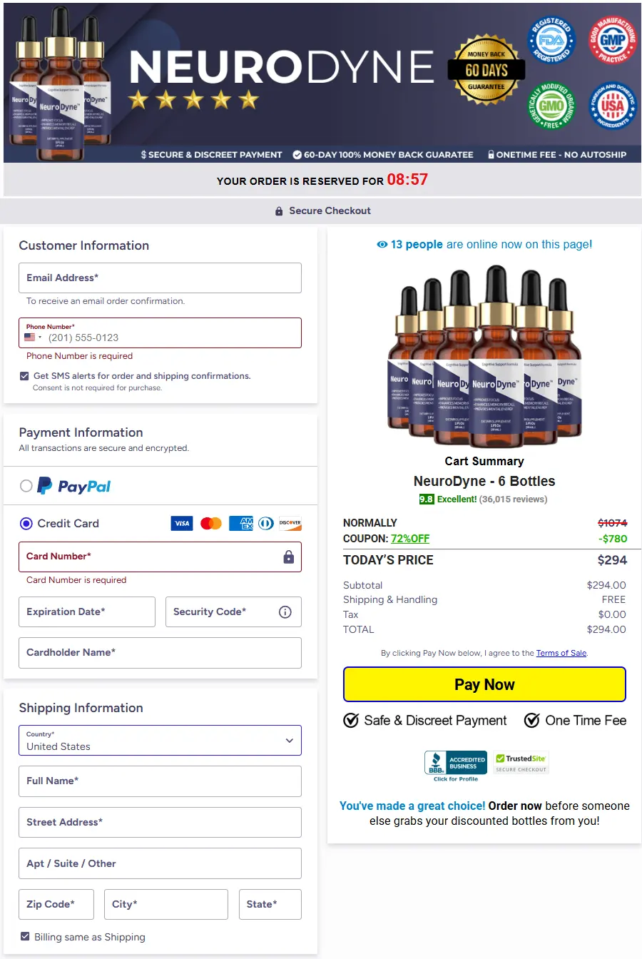 NeuroDyne secure checkout and payment page